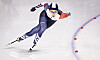 Kim Min-sun skates during the women's 1000-meter competition at the ISU World Cup speedskating event in Calgary, Alberta on Sunday. [AP/YONHAP]