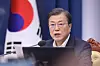 President Moon Jae-in speaks during the senior secretaries' meeting at the Blue House on Monday. [YONHAP]