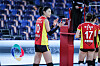 Kim Yeon-koung in action during a match between Chinese club Shanghai Bright Ubest Women's Volleyball Club and Liaoning Huajun Women's Volleyball Club on Saturday at Jiangmen Sports Hall in Jiangmen, China. [SCREEN CAPTURE]