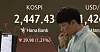 A screen in Hana Bank's trading room in central Seoul shows the Kospi closing at 2,447.43 points on April 16, down 29.98 points, or 1.21 percent, from the previous trading session. [YONHAP]