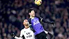 Tottenham's Son Heung-min wins a header under pressure from Fulham's Dutch defender Kenny Tete during a Premier League match between Fulham and Tottenham Hotspur at Craven Cottage in London on Monday. [AFP/YONHAP]