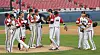 The LG Twins celebrate after picking up a win against the NC Dinos at Jamsil Baseball Stadium in southern Seoul on Sunday. [NEWS1]