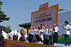 McDonald’s Korea Managing Director Kim Ki-won, ninth from right, and Ronald McDonald House Korea Chairman Jeffrey Jones take a commemorative photo at the McDonald's Happy Walk festival on May 25, 2025, at World Cup Park in Mapo District, western Seoul [CHO YONG-JUN]