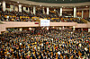 Yoido Full Gospel Church in western Seoul is crowded with people attending worship services on Sunday, the first weekend after Korea shifted to its 'With Corona' policy. Under the new rules, in-person worship services can accept up to 50 percent of their capacity regardless of attendees' vaccination status. [NEWS1]