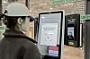 A visitor demonstrates how to pay using Naver Financial's FaceSign service at Kyung Hee University's cafeteria in Dongdaemun District, central Seoul [NAVER]
