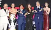 From left, actors Simon Pegg, Pom Klementieff, Tom Cruise, Hayley Atwell, director Christopher McQuarrie and actor Vanessa Kirby pose for the group photo at a press event to promote their film 'Mission: Impossible – Dead Reckoning Part One' at the Lotte Cinema World Tower branch in Songpa District, southern Seoul, on June 29, 2023. [NEWS1]