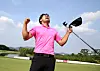 Lee Jun-seok reacts after sinking his birdie putt to win his first-ever trophy and national title at the Kolon Korea Open Golf Championship on June 27, 2021 at the Woo Jeong Hills Country Club in Cheonan, South Chungcheong. [KOLON KOREA OPEN ORGANIZING COMMITTEE]