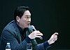 SK Group Chairman Chey Tae-won speaks to reporters at the SK booth's business lounge during CES 2025 in Las Vegas on Jan. 8. [SK GROUP]