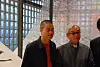 Suh Se Ok with his son and artist Do Ho Suh, left, at his solo show at Maison Hermes in Tokyo in 2007. [JOONGANG ILBO]