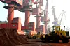 Workers transport soil containing rare earth elements for export at a port in Lianyungang, Jiangsu province, China October 31, 2010. [REUTERS]