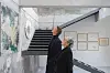 Arthur de Villepin, co-founder and chairman of gallery Villepin in Hong Kong, left, and Korean artist Myonghi Kang, look at Kang's artwork in Kir, a studio in Seongsu-dong of Seongdong District, eastern Seoul, wher Kang's solo exhibit 'The Colors of Time is being held. [VILLEPIN]
