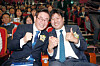 Democratic Party (DP) Chairman Lee Jae-myung, left, and his aide Kim Yong, right, at a public event in 2019 [SCREEN CAPTURE]