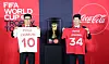 Korean football legends Cha Bum-kun, left, and Park Ji-sung pose with the World Cup trophy at The Hyundai Seoul in Yeouido, western Seoul on Wednesday. [NEWS1]