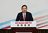 Rep. Joo Ho-young speaks after being elected floor leader for the People Power Party (PPP) at the National Assembly in Yeouido, western Seoul, Monday. [JOINT PRESS CORPS]