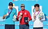 At the medal ceremony for the men’s individual recurve at the 2025 World Archery Championships at the May 18 Democracy Square of the Asia Culture Center in Dong District, Gwangju, on Sept. 11, athletes display their medals. From left are Marcus D’Almeida of Brazil, Andres Temiño of Spain and Kim Je-deok of Korea. With this bronze medal, Kim stood on the podium of an individual event at a major tournament for the first time in his career. [YONHAP]