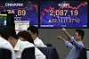 The final Kospi is displayed on the screen inside a dealing room in Hana bank, Jung District, central Seoul, Tuesday. [NEWS1]