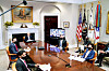 U.S. President Joe Biden speaks during the virtual CEO summit on semiconductor and supply chain at the White House on Monday. [EPA/YONHAP]