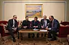 From left: British Prime Minister Keir Starmer, President Volodymyr Zelensky, French President Emmanuel Macron, Polish Prime Minister Donald Tusk and German Chancellor Friedrich Merz make a call to U.S. President Donald Trump from Kyiv, Ukraine, on May 10. [AP/YONHAP]