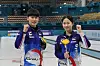 Moon Si-woo, left and Kim Ji-yoon won the mixed doubles curling national team qualification tournament and will compete at the world championship in Aberdeen, Scotland starting Monday. [YONHAP]