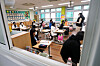 Students at the Dunsan Elementary School in Daejeon attend class on Monday as in-person school classes in all kindergartens, elementary, middle and high schools across the country resumed for the first time since the coronavirus pandemic broke out nearly two years ago. [YONHAP]