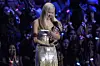 Rosé accepts the award for song of the year for ″APT.″ during the MTV Video Music Awards on Sept. 7, at UBS Arena in Elmont, N.Y. [AP/YONHAP]