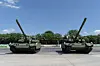 Hyundai Rotem's K2 tanks, bound for Poland, are positioned at the company's Changwon plant in Changwon, South Gyeongsang. [HYUNDAI ROTEM]