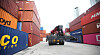 Containers loaded with tires are piled up at the Daejeon Plant Logistics Center of Hankook Tire earlier this month. [YONHAP]