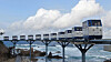 Monorail cars make a trial run along the coast in Uljin County, North Gyeongsang, on Wednesday. The monorail cars for tourists will start operations from July 8. [NEWS1]