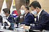 Finance Minister Hong Nam-ki, second from right, heading a meeting on global tax reform at the government complex in Sejong on Monday. [YONHAP]