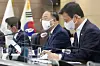 Finance Minister Hong Nam-ki, second from right, heading a meeting on global tax reform at the government complex in Sejong on Monday. [YONHAP]