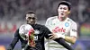 Frankfurt forward Randal Kolo Muani, right, and Napoli defender Kim Min-jae vie for the ball during a UEFA Champions League round of 16 match in Frankfurt, Germany on Tuesday. [AFP/YONHAP]