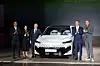 Renault’s chief growth officer and CEO of Renault Brand, Fabrice Cambolive, third from left and Renault Korea CEO Nicholas Paris, fourth from left, pose next to the Renault Renault Filante, the French automaker's global flagship vehicle, on Jan. 13 in eastern Seoul. [CHO YONG-JUN]