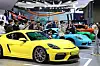 Porsche cars are displayed at the Seoul Mobility Show 2023 at Kintex, Gyeonggi. [YONHAP]