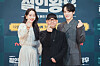 From left, actor Shin hae-sun, director Yoon Sung-sik and actor Kim Jung-hyun pose for the camera at the online press event for the upcoming tvN drama series 'Mr. Queen,' set to air on the cable channel from Saturday. [TVN]