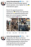 Screen capture of Anton Gerashcheknko, an official advisor for the Minister of Internal Affairs of Ukraine's Tweet about Rhee Ken. [SCREEN CAPTURE]