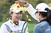 Kim Hyo-joo celebrates her KB Championship title on Aug. 18, 2020 at Black Stone Golf Club in Icheon, Gyeonggi. [YONHAP]