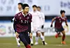 An Byong-jun of Suwon FC celebrates after scoring a penalty in the 99th minute of the promotion playoff against Gyeongnam FC at Suwon Sports Complex in Suwon, Gyeonggi, on Sunday. With the goal, Suwon secured promotion to the K League 1 next season. [YONHAP]