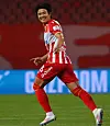 Red Star Belgrade's Seol Young-woo reacts after scoring in a match against Novi Pazar on Saturday at Red Star Stadium in Belgrade, Serbia in a photo shared to the official Red Star Belgrade Instagram account. [SCREEN CAPTURE]