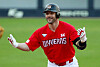 SK Wyverns slugger Jamie Romak celebrates after hitting a double against the Kia Tigers at Gwangju-Kia Champions Field on Oct. 11. [YONHAP]