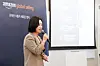 Hannah Shin, the head of Amazon Global Selling Korea, speaks during a press conference held at Gangnam District, southern Seoul, on Wednesday. [AMAZON GLOBAL SELLING KOREA]