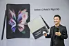 Roh Tae-moon, head of Samsung's Mobile Communications Business, holds a Galaxy Z Fold 3 and Galaxy Z Flip 3 during an Unpacked event, which was held virtually on Wednesday. [SAMSUNG ELECTRONICS]