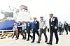 HD Hyundai Chairman Kwon Oh-gap, second from right, inspect the newly furnished pier at HD Hyundai Samho's shipyard in Yeongam, South Jeolla. [HD HYUNDAI SAMHO]