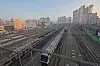 A subway train arrives at Yongsan Station in central Seoul on Tuesday. The People Power Party will announce a campaign pledge to bury railroads underground on Wednesday. President Yoon Suk Yeol has strongly pushed for relocating railroads beneath the ground. The government hopes that burying the tracks will open up opportunities for redevelopment, whether for residential or business purposes. The deterioration of neighborhoods near rail tracks has been a long-standing issue. [YONHAP]