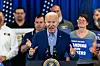 U.S. President Joe Biden calls for tripling tariffs on Chinese steel imports while speaking at the United Steel Workers headquarters in Pittsburgh, Pennsylvania, on April 17. [EPA/YONHAP]