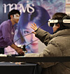 Visitors use a VR device to watch an SM Entertainment concert at the AI Content Festival 2025 on Dec. 4 at Coex in southern Seoul. [NEWS1]