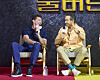 Actors Hugh Jackman, left, and Ryan Reynolds speak at a press conference for the upcoming Marvel superhero action movie ″Deadpool & Wolverine″ at the Four Seasons Hotel Seoul in Jongno District, central Seoul, on July 4. [WALT DISNEY COMPANY KOREA]