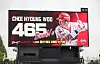An image of Kia Tigers outfielder Choi Hyoung-woo is shown on the scoreboard at Gwangju Kia Champions Field in Gwangju on Sunday. Choi hit the 465th double of his career during the game against the Samsung Lions, setting a new KBO record. [YONHAP]