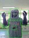 A Posco employee tests an artificial intelligence system installed at the company’s steel mill in Pohang, North Gyeongsang, The new AI system checks whether Posco workers are fully equipped with protective equipment by recognizing the workers’ face, voice and equipment. The system was put in place to minimize industrial accidents, according to the steelmaker Tuesday. [POSCO]