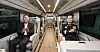 Hyundai Motor Group Chairman Euisun Chung, left, and Nam Hwa-young, the commissioner General of National Fire Agency, pose in a hydrogen fuel-cell electric bus that the automaker donated to the Jeju Fire Station on Thursday. [HYUNDAI MOTOR]