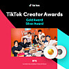 Boy band BTS received the gold award of the TikTok Creator Awards, given to accounts that have over 10 million followers and consistently present quality content on the short video-sharing app. [BIG HIT MUSIC]